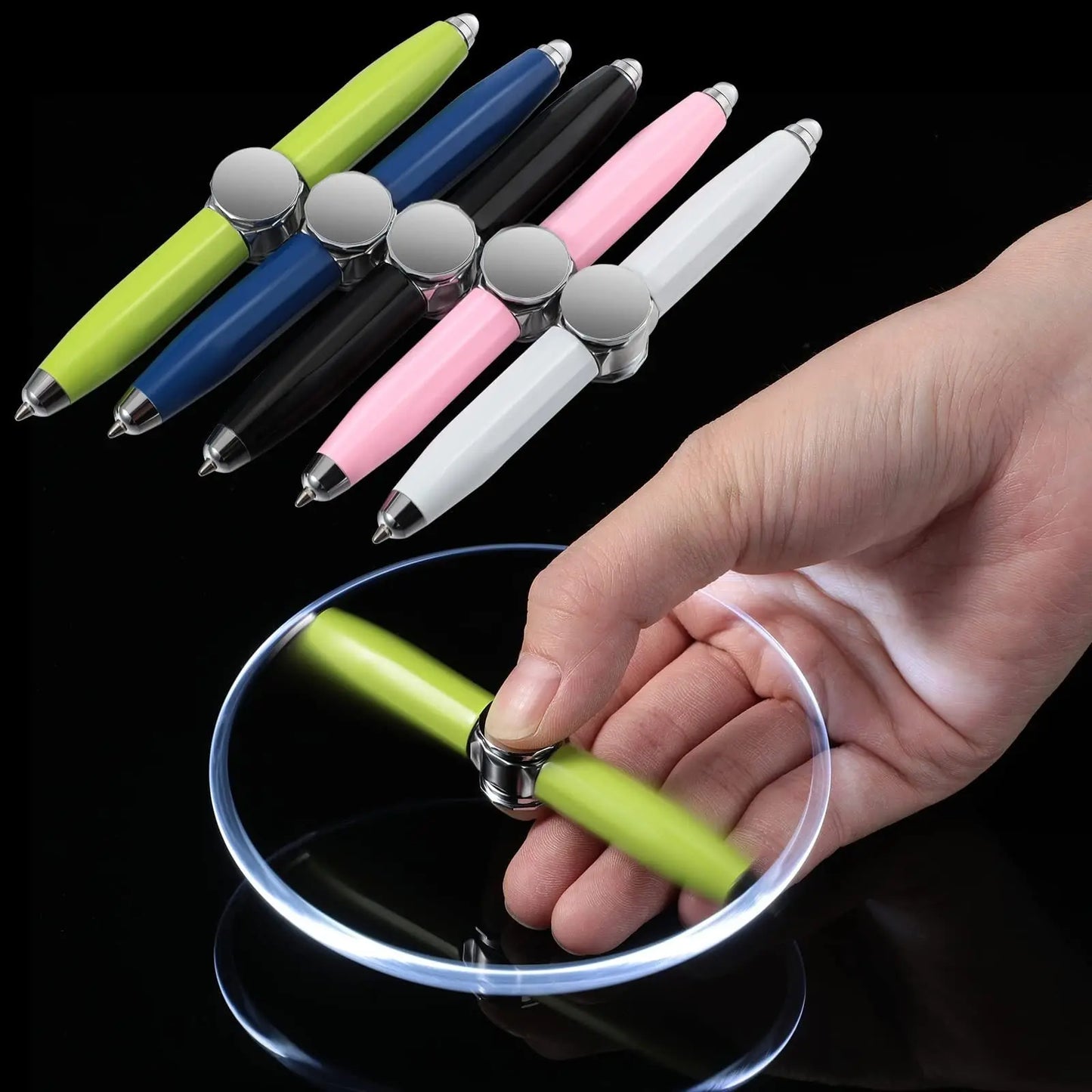 Creative Multi-Function LED Pen Spinning Decompression Gyro Metal Ballpoint Pen Fashion Office School Supplies Writing Pens Magenta Charlie