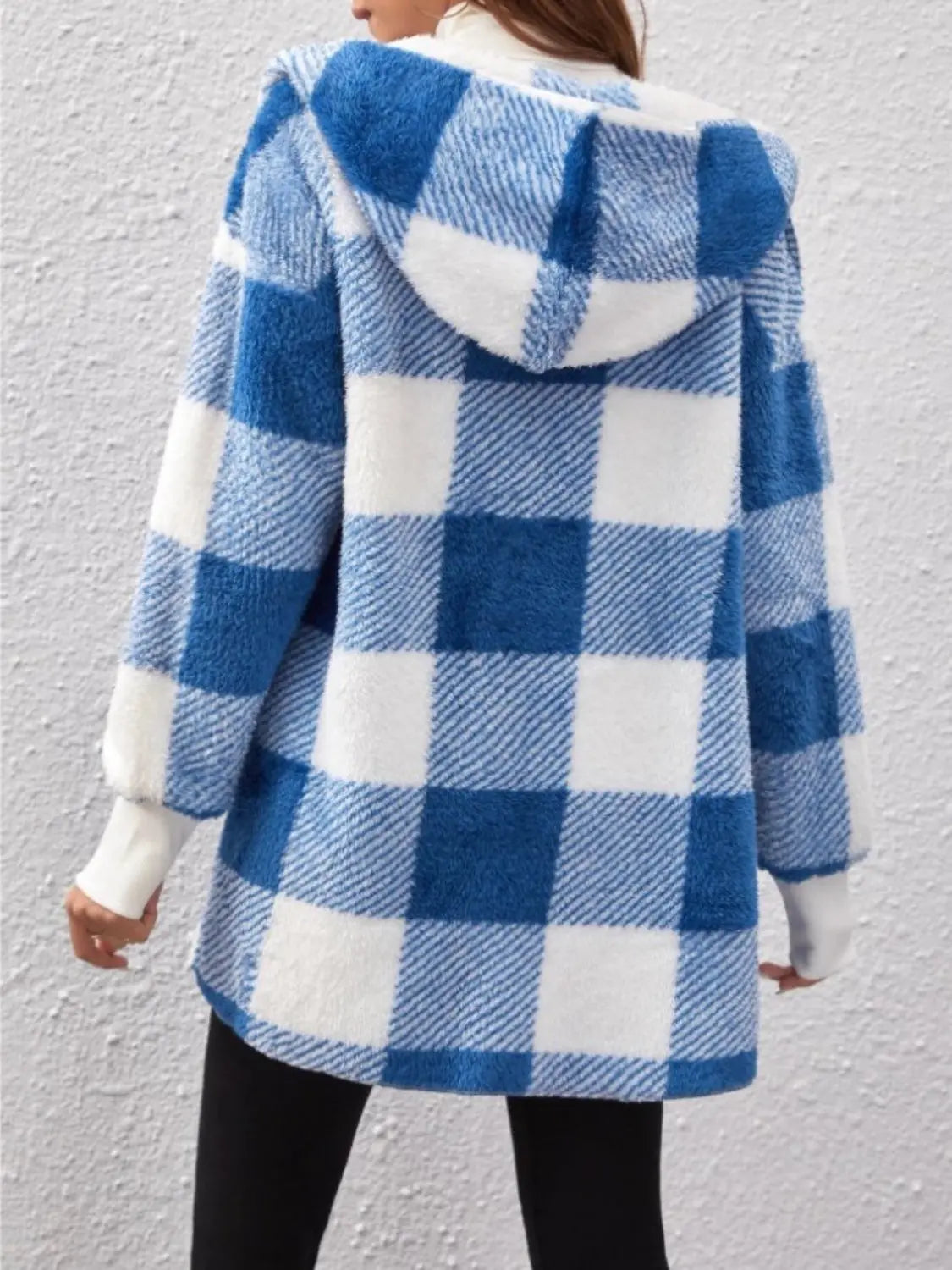 Plaid Long Sleeve Hooded Coat Trendsi