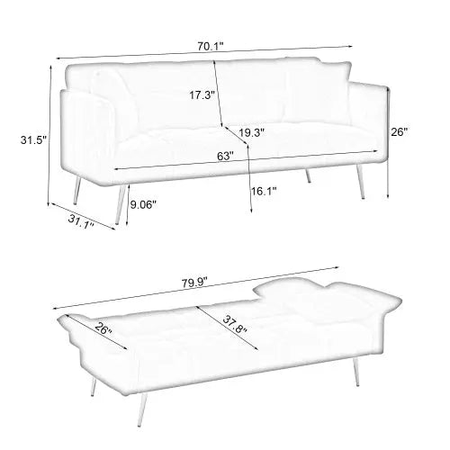 70.1 Inches Futon Sofa Bed, Convertible Double Sofa Bed With Folding Armrests For Living Rooms And Small Spaces The Zebra Effect