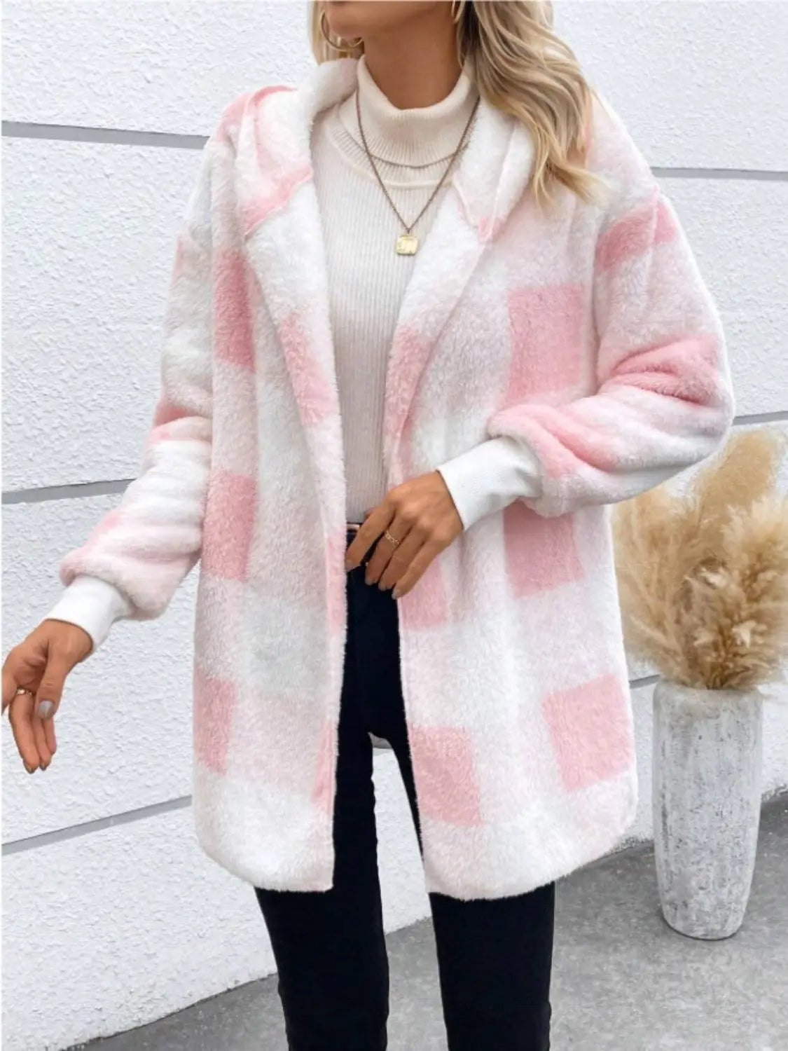 Plaid Long Sleeve Hooded Coat Trendsi