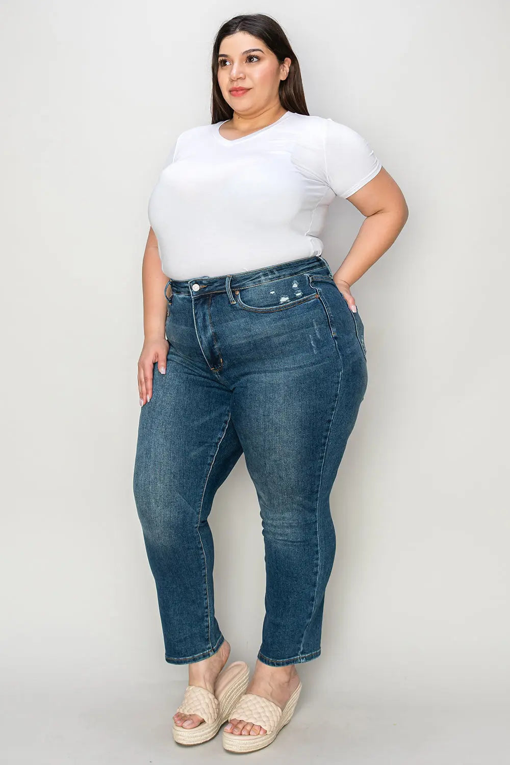 Judy Blue Full Size Tummy Control High Waist Slim Jeans Trendsi