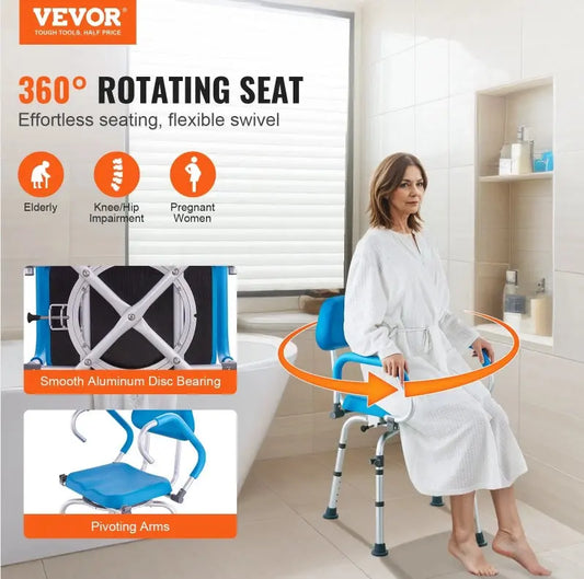 Swivel Shower Chair 360 Degree, Adjustable Shower Seat With Pivoting Arms & Padded Bath Seat For Inside Shower Or Tub, Non-Slip Rotating Bathtub Chair For Elderly Disabled, 300LBS Capacity The Zebra Effect