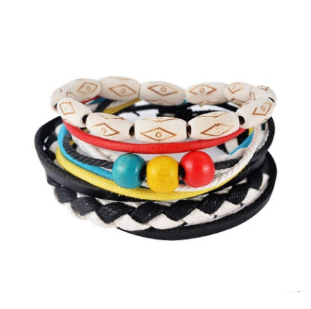 Leather Bracelet Men Multilayer Bead Bracelet Punk Wrap Bracelets for Women Vintage punk Men Jewelry Magenta Charlie