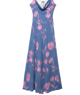 Draped Collar Printing Slip Dress Women Magenta Charlie