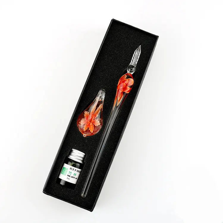 Elegant Crystal Flower Glass Dip Pen Set Magenta Charlie