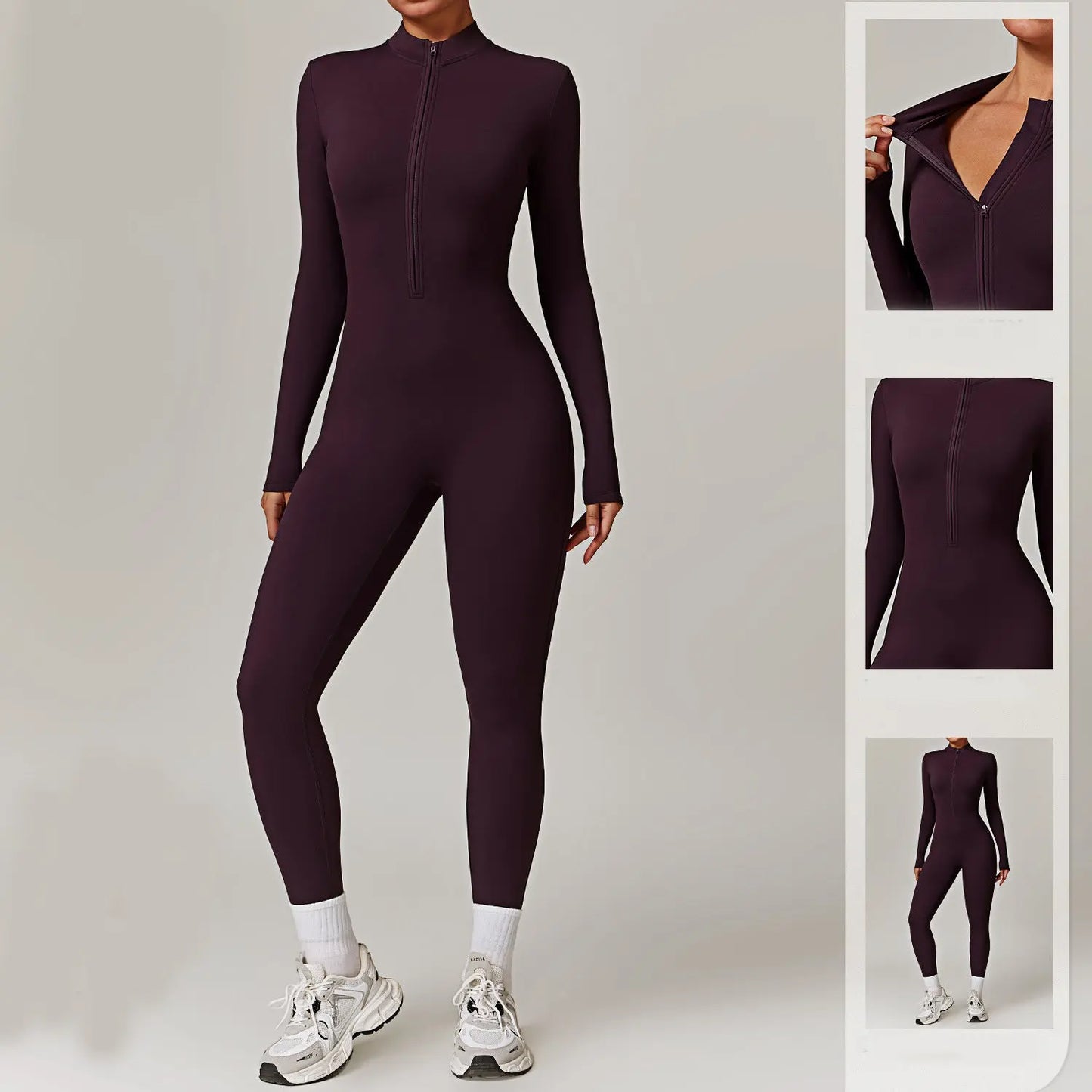 Warm Zipper Long-sleeved Jumpsuit Yoga Fitness Sports Pants Breathable Bodysuit Women's Clothing The Zebra Effect