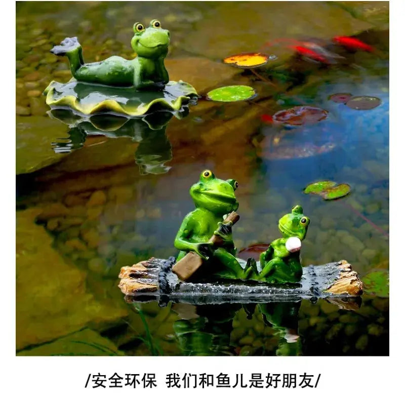 Small Yard Fish Pond Simulation Animal Bamboo Raft Frog Resin Ornaments Garden Decoration Courtyard Pond Floating Fish Tank The Zebra Effect