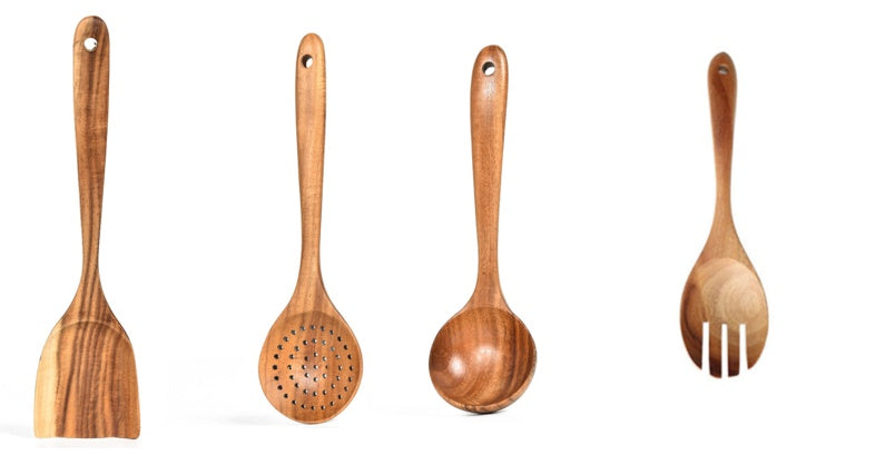 Teak Natural Wood Tableware Spoon Ladle Turner Rice Colander Soup Skimmer Cooking Tool Sets Spoon Scoop Kitchen Tools Gadgets Magenta Charlie