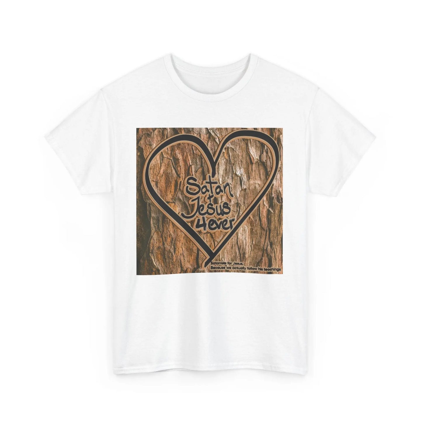 Graphic Tee - Wood Carved Heart Satan + Jesus Design Printify