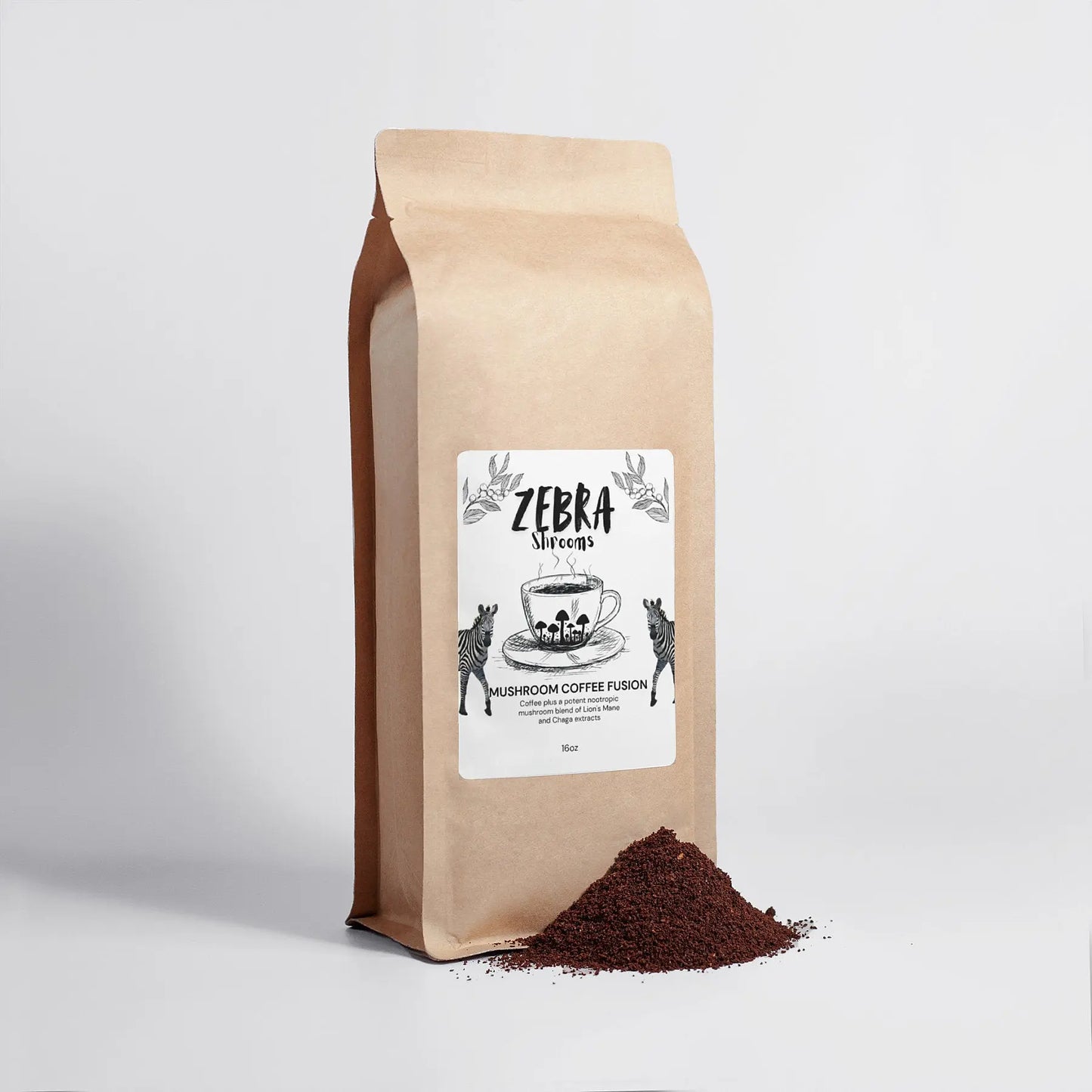 Mushroom Coffee Fusion - Lion’s Mane & Chaga 16oz The Zebra Effect