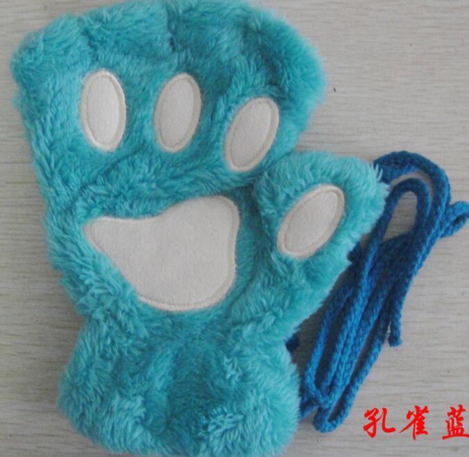 Winter Lovely Half Cover Paw Bear Cat Claw Gloves Short Finger Magenta Charlie