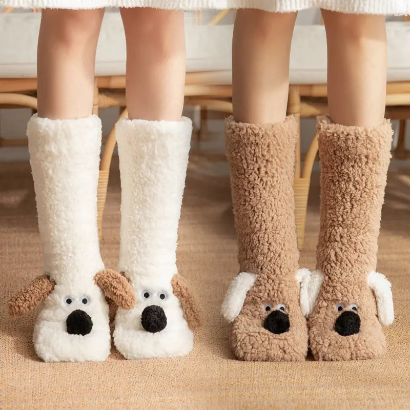 Cute Cartoon Dog Floor Socks Winter Warm Non-slip Plush Socks For Women The Zebra Effect