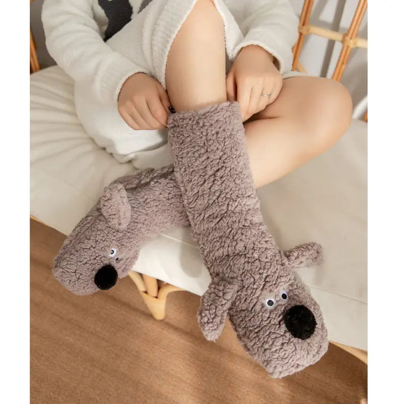 Cute Cartoon Dog Floor Socks Winter Warm Non-slip Plush Socks For Women The Zebra Effect