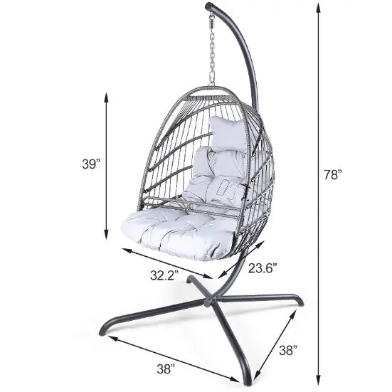 Swing Egg Chair With Stand Indoor And Outdoor Rattan Patio Basket Sling Chair With C-bracket, Patio Wicker Folding Sling Chair The Void