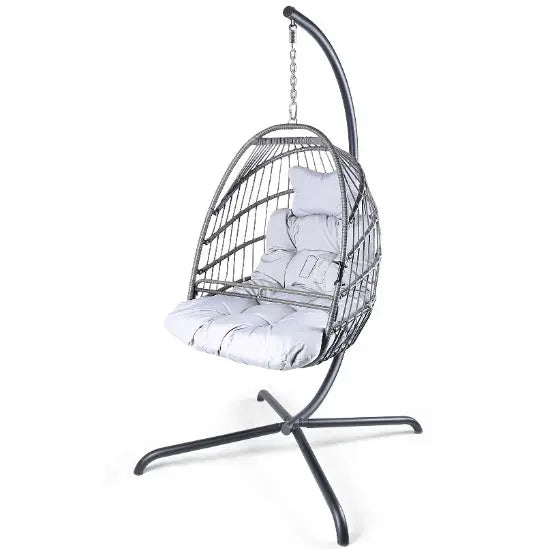 Swing Egg Chair With Stand Indoor And Outdoor Rattan Patio Basket Sling Chair With C-bracket, Patio Wicker Folding Sling Chair The Void