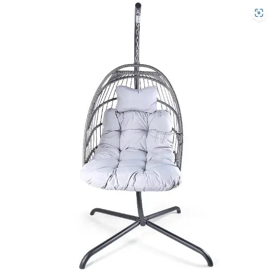 Swing Egg Chair With Stand Indoor And Outdoor Rattan Patio Basket Sling Chair With C-bracket, Patio Wicker Folding Sling Chair The Void