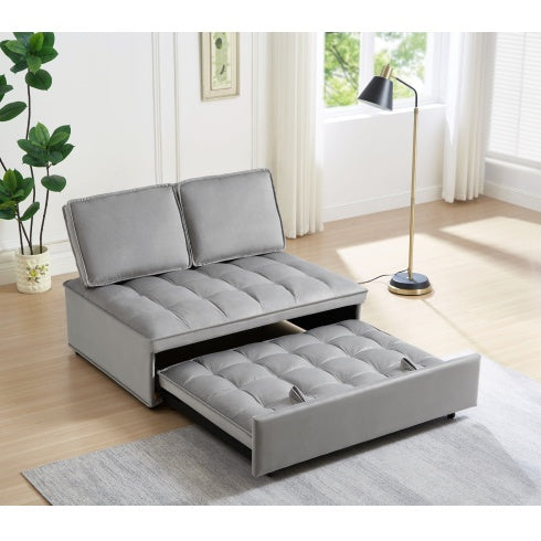 Convertible Sleeping Sofa Bed, Modern Velvet Fabric Double Seat Sofa Bed, Sleeping Sofa Bed With 2 Backs And Detachable Backs, Backs, Suitable For Living Room Bedroom,Grey Magenta Charlie