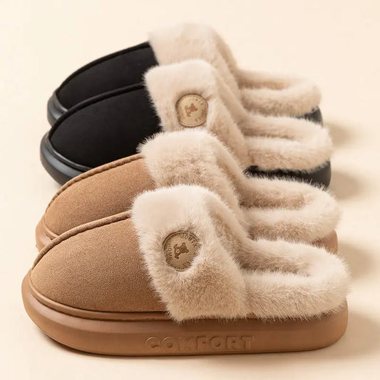 New Plush Slippers For Women Men Winter Warm Home Slipper Indoor Thick-soled Fleece Shoes Magenta Charlie