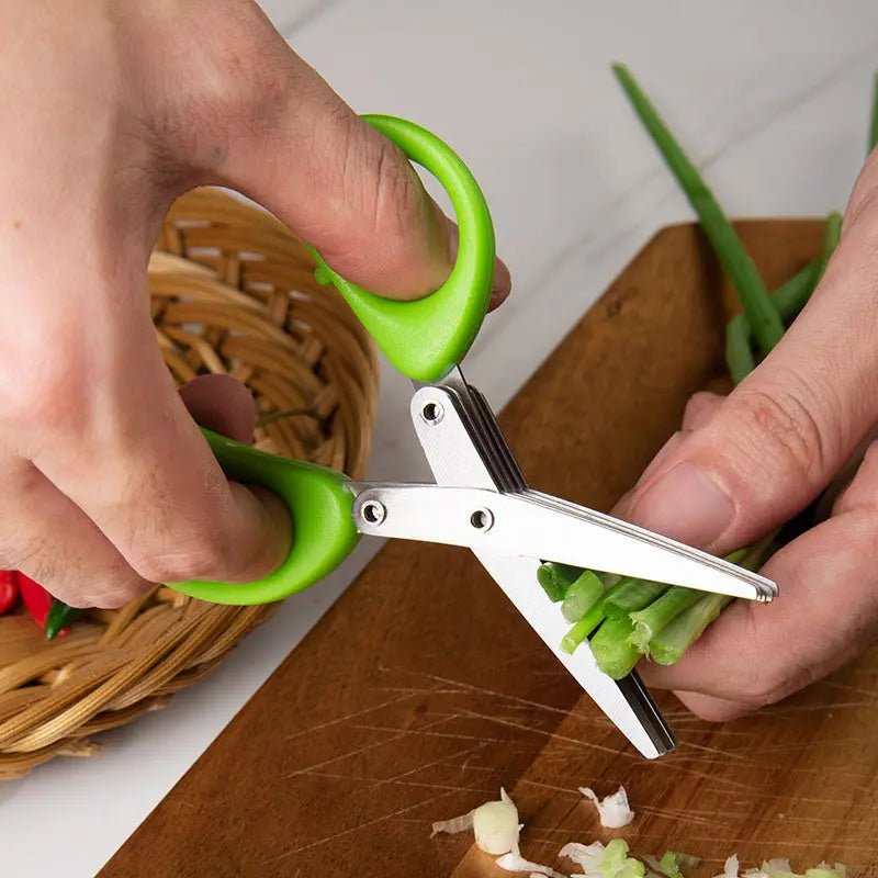 Multifunctional Multi-layer Green Onion Scissors Stainless Steel Onion Cutting Knife Herb Seaweed Spice Scissors Kitchen Scissor Kitchen Gadgets Magenta Charlie