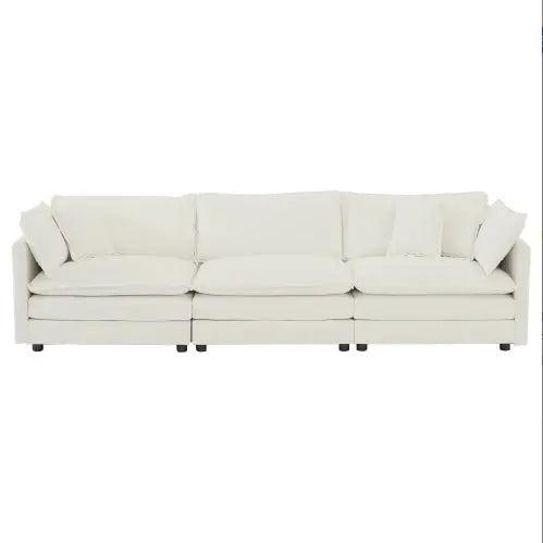 Mid-Century Modern Couch 3-Seater Sofa With 2 Armrest Pillows And 3 Toss Pillows, Couch For Living Room White Chenille The Zebra Effect