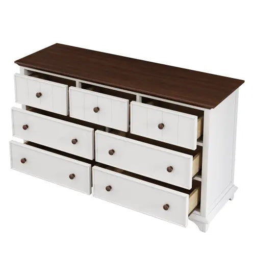 Wooden Captain Seven-Drawer Dresser For Bedroom, Living Room, Kids' Room, White Walnut The Zebra Effect