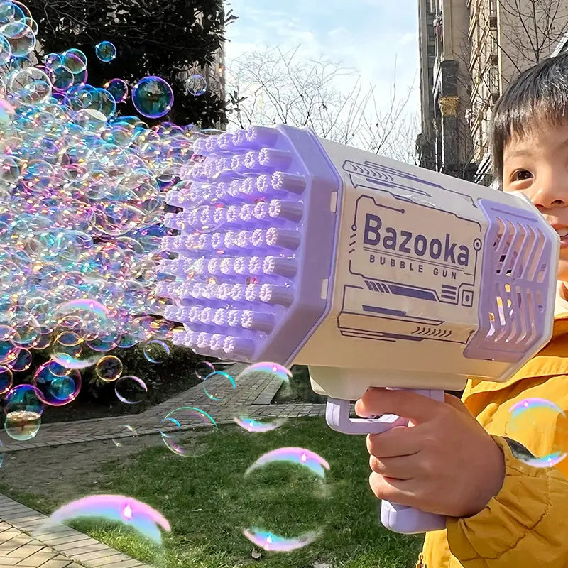 Bubble Gun Rocket 69 Holes Soap Bubbles Machine Gun Shape Automatic Blower With Light Toys For Kids Pomperos The Zebra Effect