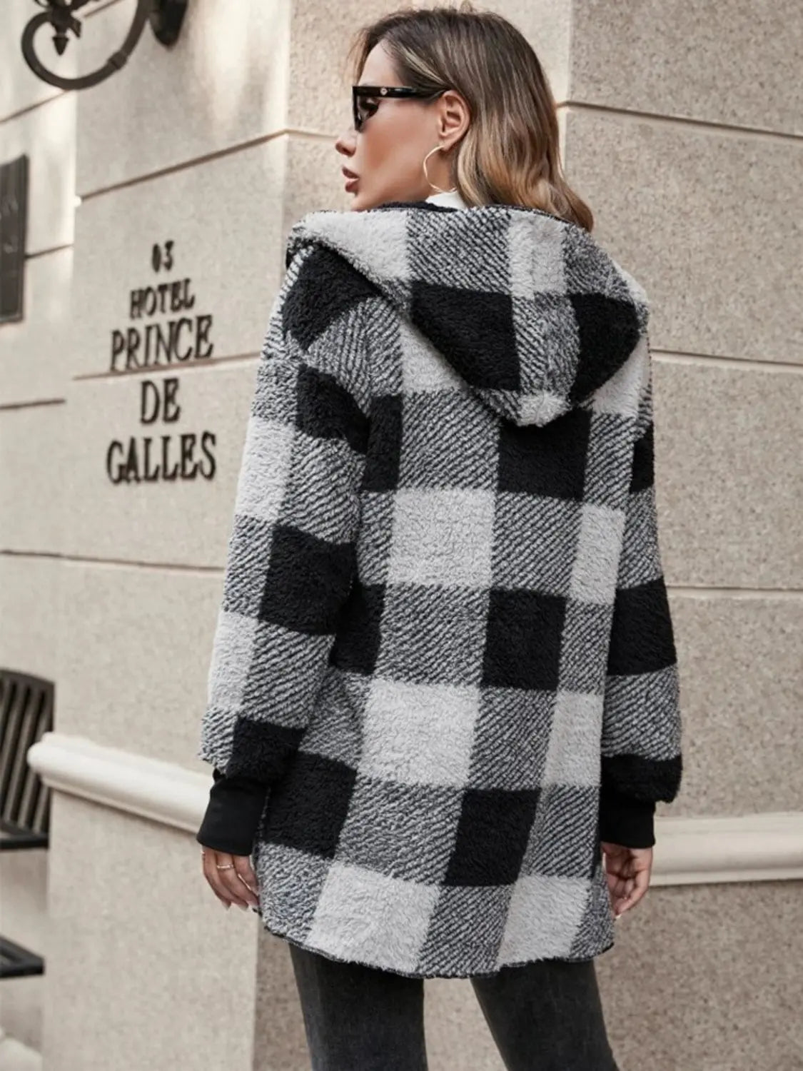 Plaid Long Sleeve Hooded Coat Trendsi