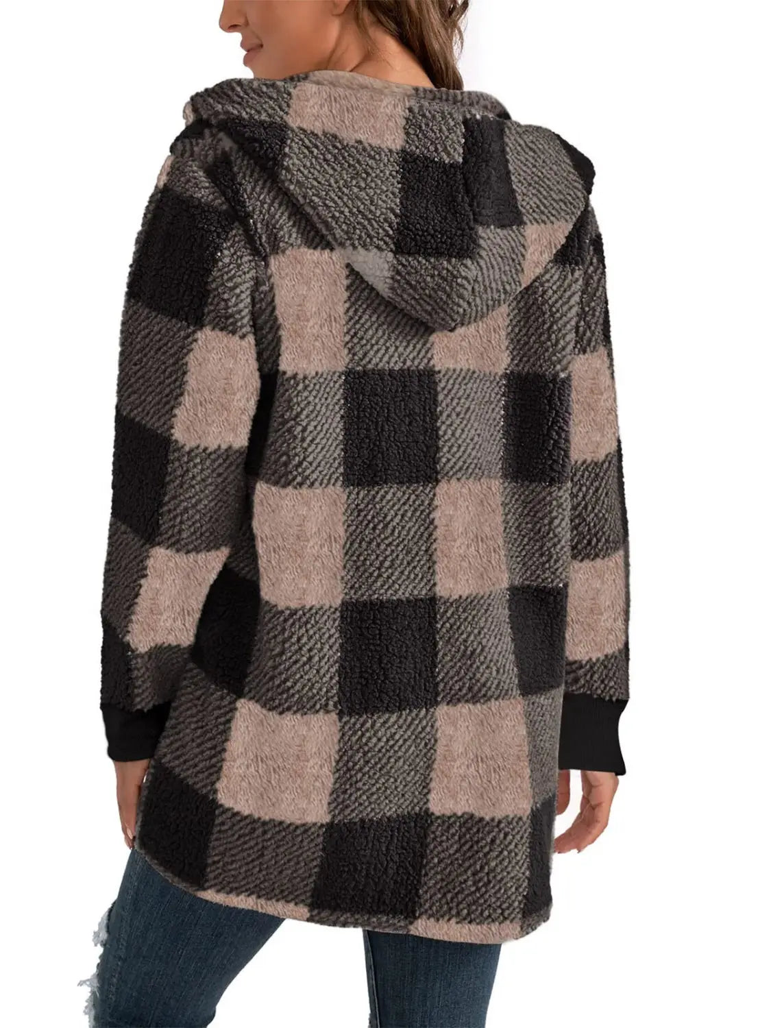 Plaid Long Sleeve Hooded Coat Trendsi