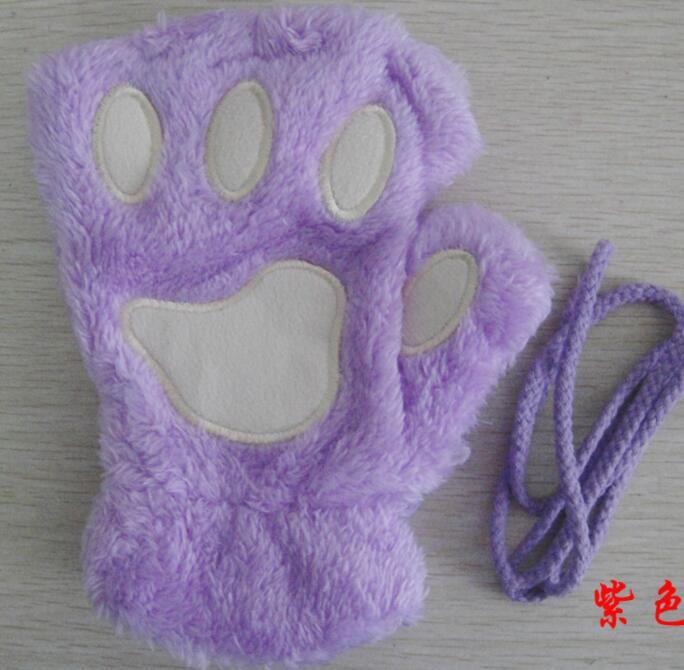 Winter Lovely Half Cover Paw Bear Cat Claw Gloves Short Finger Magenta Charlie