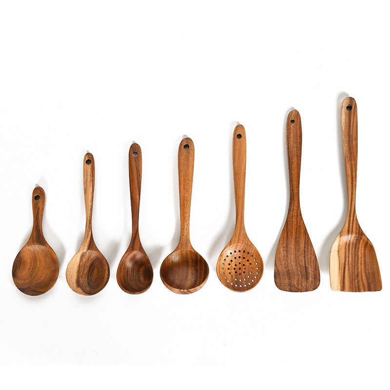 Teak Natural Wood Tableware Spoon Ladle Turner Rice Colander Soup Skimmer Cooking Tool Sets Spoon Scoop Kitchen Tools Gadgets Magenta Charlie