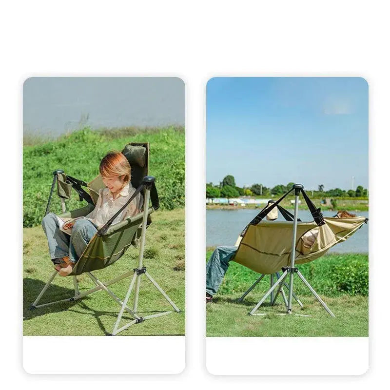 Outdoor Folding High Load-Bearing Camping Chair Backrest Rocking Moon Chair Portable Camping Beach  Chair Wholesale The Zebra Effect