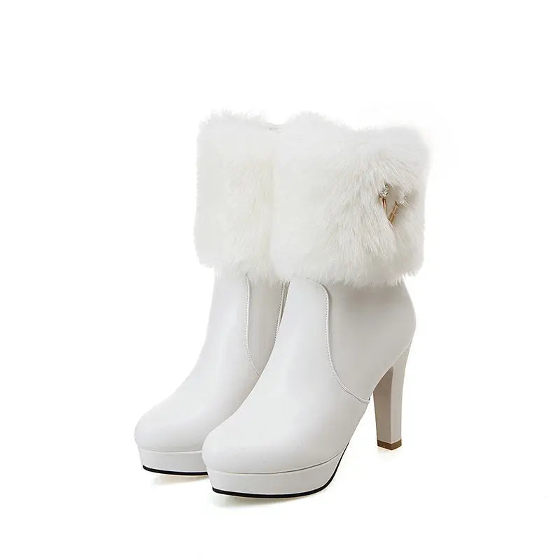 Autumn And Winter Short Boots Snow Female Buskin Female Boots Chunky Heel Booties Magenta Charlie