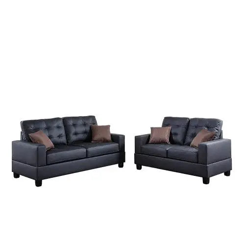 Living Room Furniture 2pc Sofa Set Black Faux Leather Tufted Sofa Loveseat W Pillows Cushion Couch Magenta Charlie