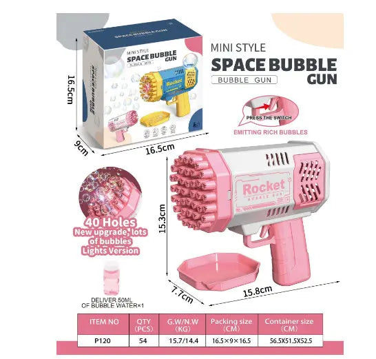 Bubble Gun Rocket 69 Holes Soap Bubbles Machine Gun Shape Automatic Blower With Light Toys For Kids Pomperos The Zebra Effect