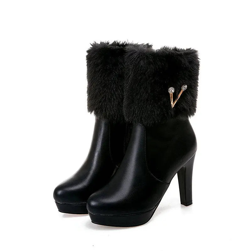 Autumn And Winter Short Boots Snow Female Buskin Female Boots Chunky Heel Booties Magenta Charlie