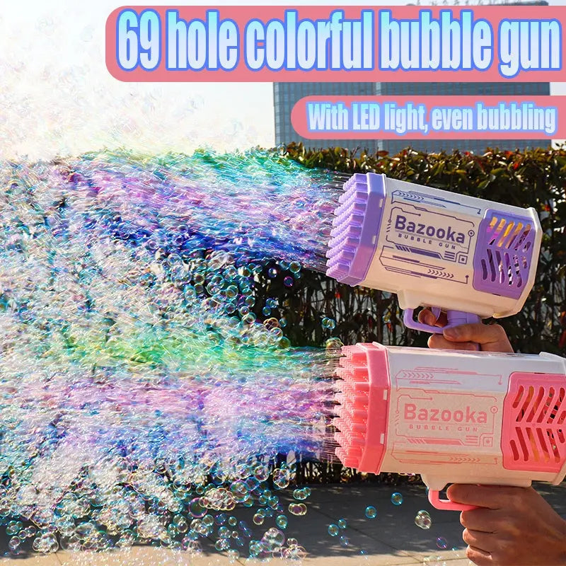 Bubble Gun Rocket 69 Holes Soap Bubbles Machine Gun Shape Automatic Blower With Light Toys For Kids Pomperos The Zebra Effect