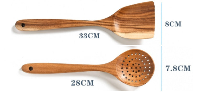 Teak Natural Wood Tableware Spoon Ladle Turner Rice Colander Soup Skimmer Cooking Tool Sets Spoon Scoop Kitchen Tools Gadgets Magenta Charlie