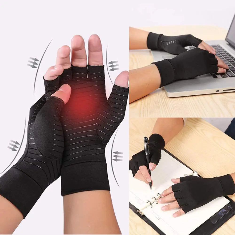 Compression Arthritis Glove Unisex Joint Pain Relief Half Finger Brace Pink Iolaus