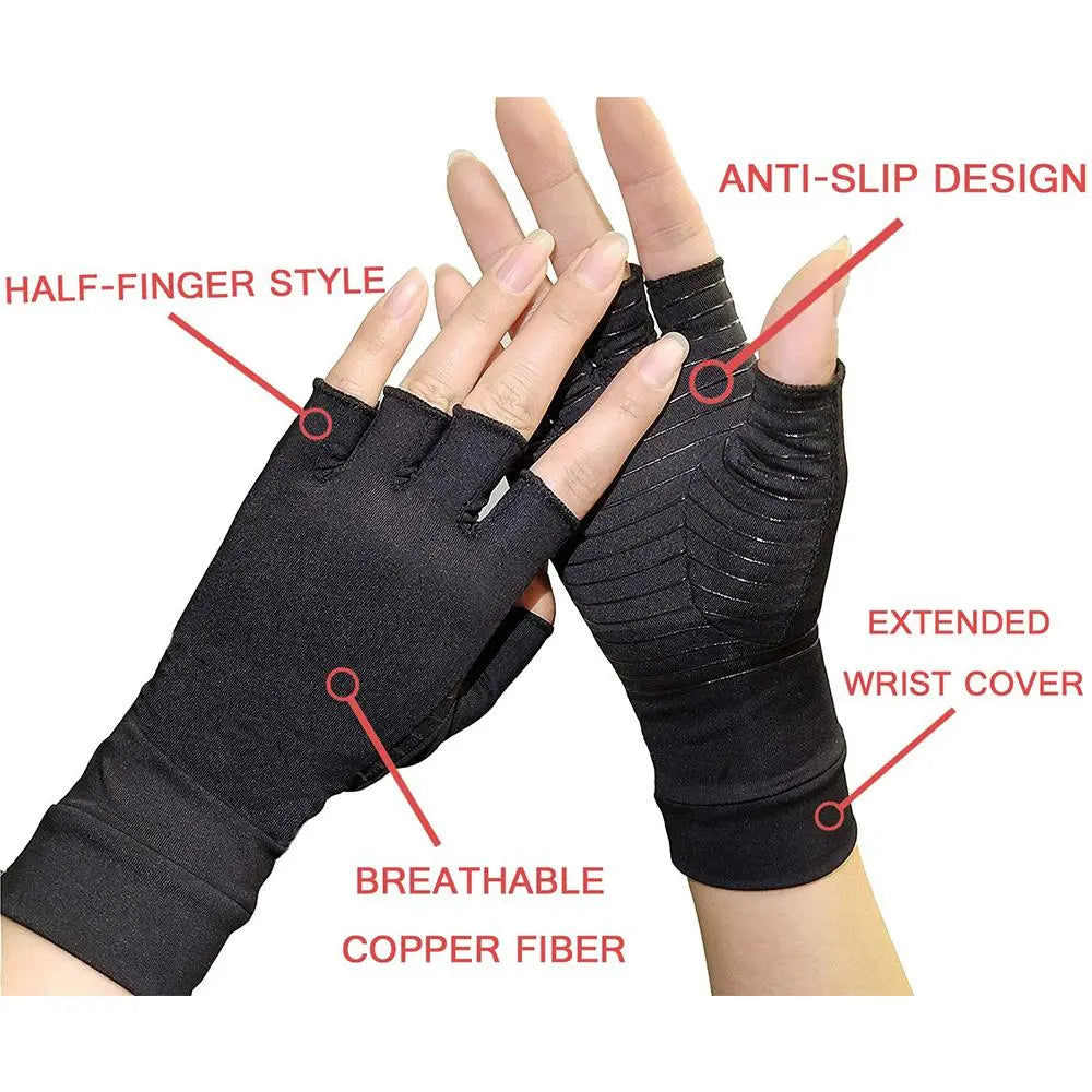 Compression Arthritis Glove Unisex Joint Pain Relief Half Finger Brace Pink Iolaus