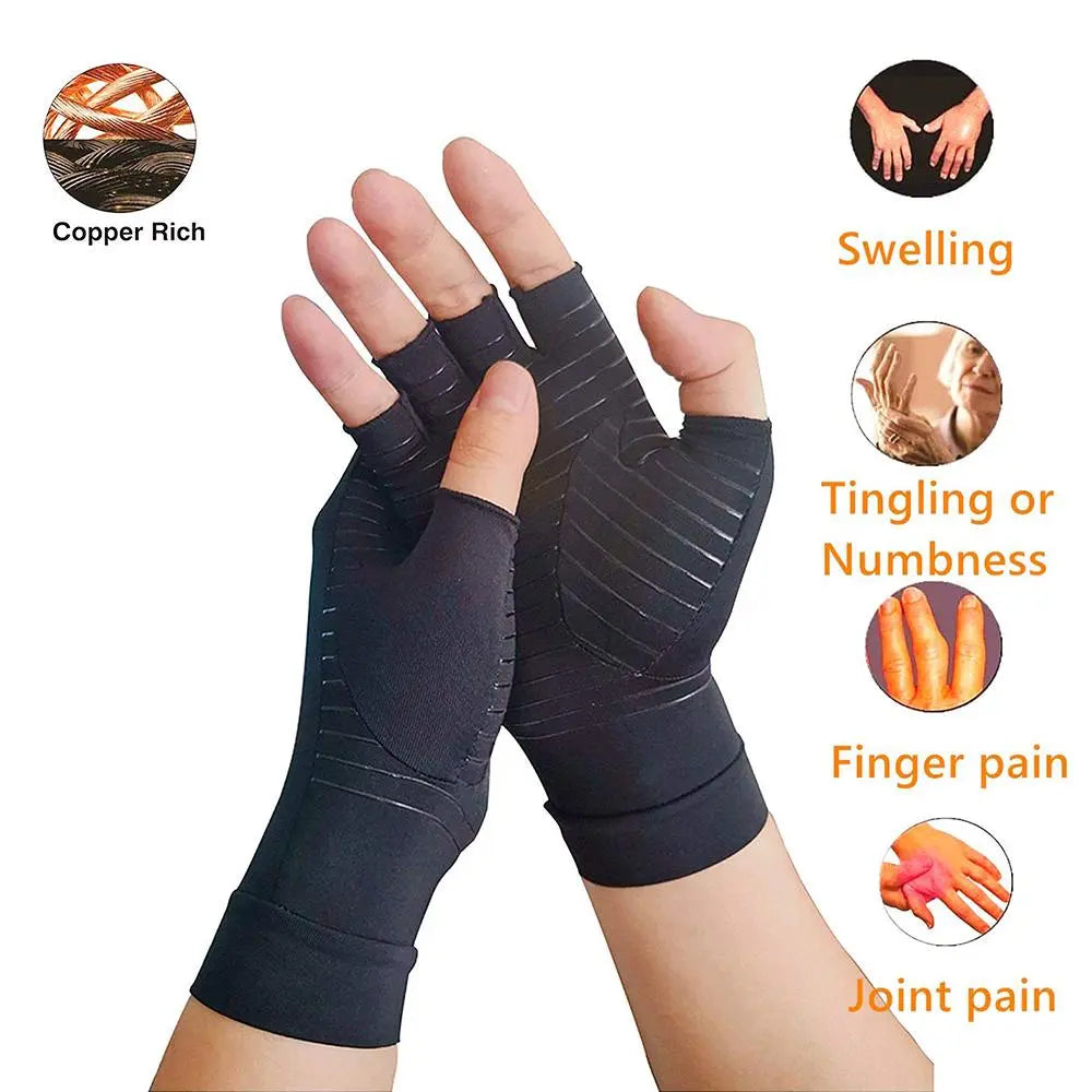 Compression Arthritis Glove Unisex Joint Pain Relief Half Finger Brace Pink Iolaus