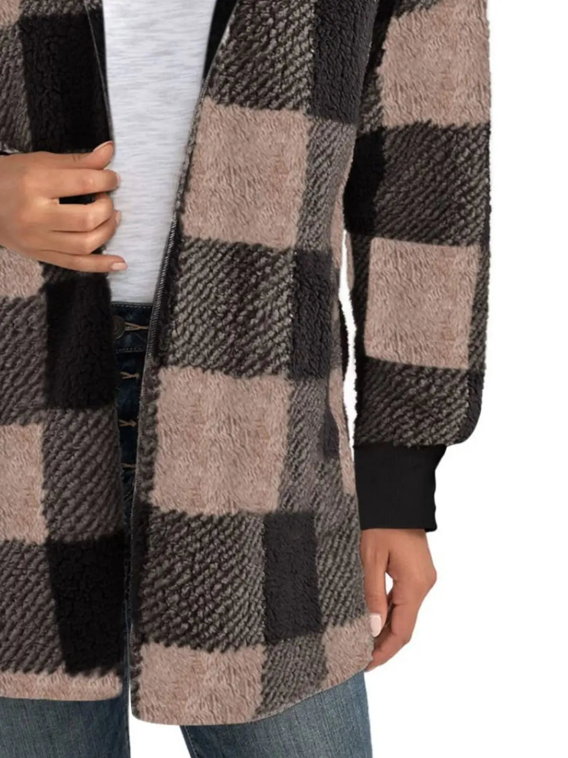 Plaid Long Sleeve Hooded Coat Trendsi