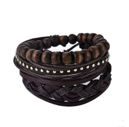 Leather Bracelet Men Multilayer Bead Bracelet Punk Wrap Bracelets for Women Vintage punk Men Jewelry Magenta Charlie