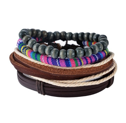 Leather Bracelet Men Multilayer Bead Bracelet Punk Wrap Bracelets for Women Vintage punk Men Jewelry Magenta Charlie