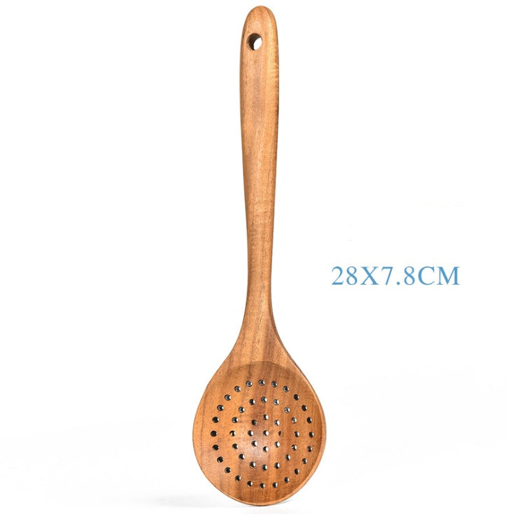 Teak Natural Wood Tableware Spoon Ladle Turner Rice Colander Soup Skimmer Cooking Tool Sets Spoon Scoop Kitchen Tools Gadgets Magenta Charlie