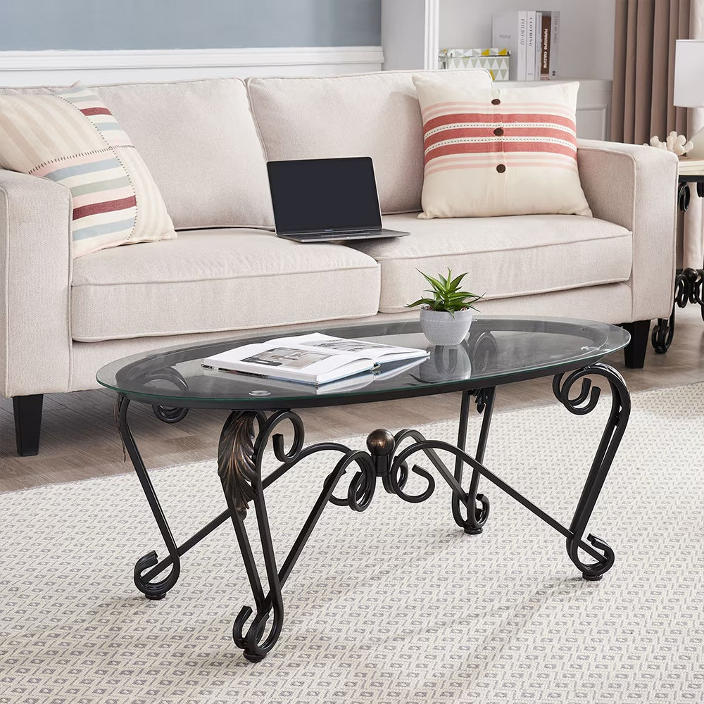 Tempered Glass Coffee Table Set Of 3,with 1 Oval Coffee Table 2 Round End Side Table,for Living Room Magenta Charlie