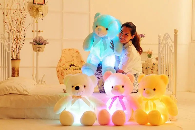 Creative Light Up LED Teddy Bear Stuffed Animals Plush Toy Colorful Glowing Christmas Gift For Kids Pillow The Zebra Effect