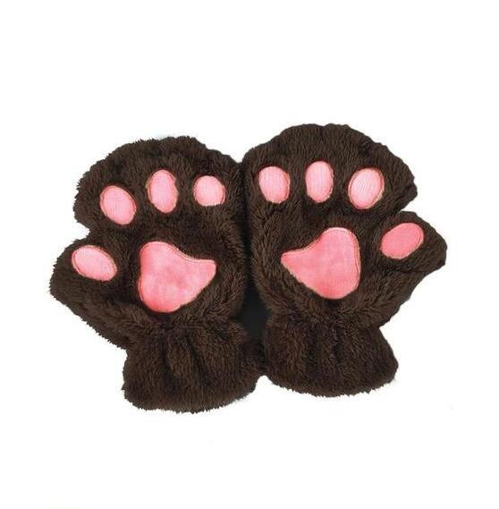 Winter Lovely Half Cover Paw Bear Cat Claw Gloves Short Finger Magenta Charlie