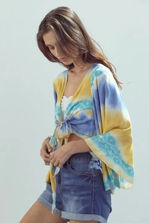 Bell-Sleeve Tie-Dye Crop Top with Flowy Sleeves Indigo Arrowwood