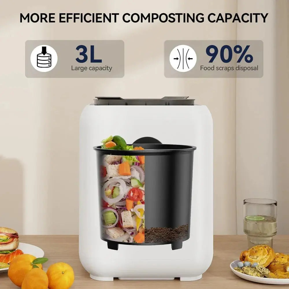 Smart Compost Bin Odorless with 3L/3 Modes/Self-Cleaning/LED Display/Quiet, Turn Food Waste Into Fertilizer for Garden The Zebra Effect