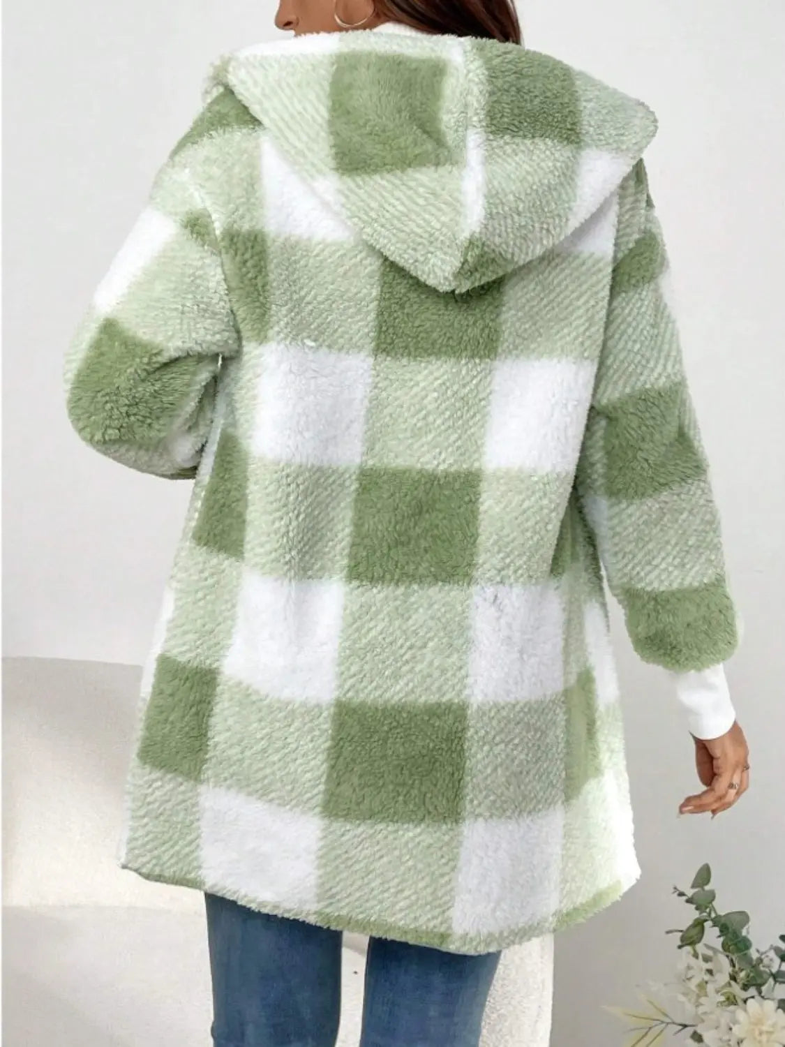 Plaid Long Sleeve Hooded Coat Trendsi